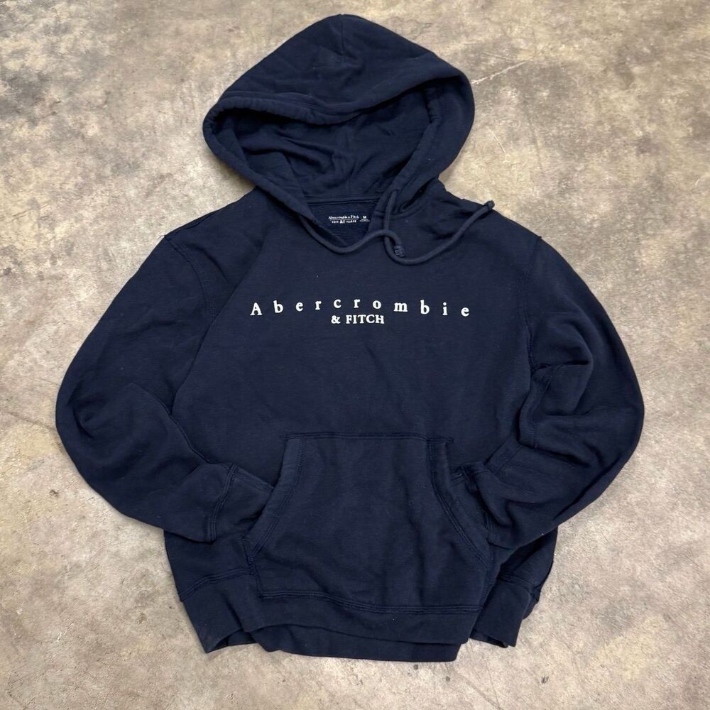 Abercrombie & Fitch Navy Blue Embroidered Soft AF Fleece Hoodie Medium